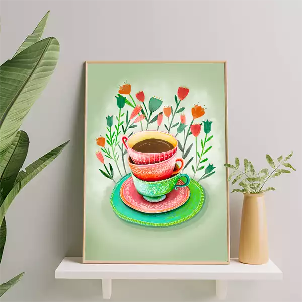 Bilde av en plakat med tre kaffekopper