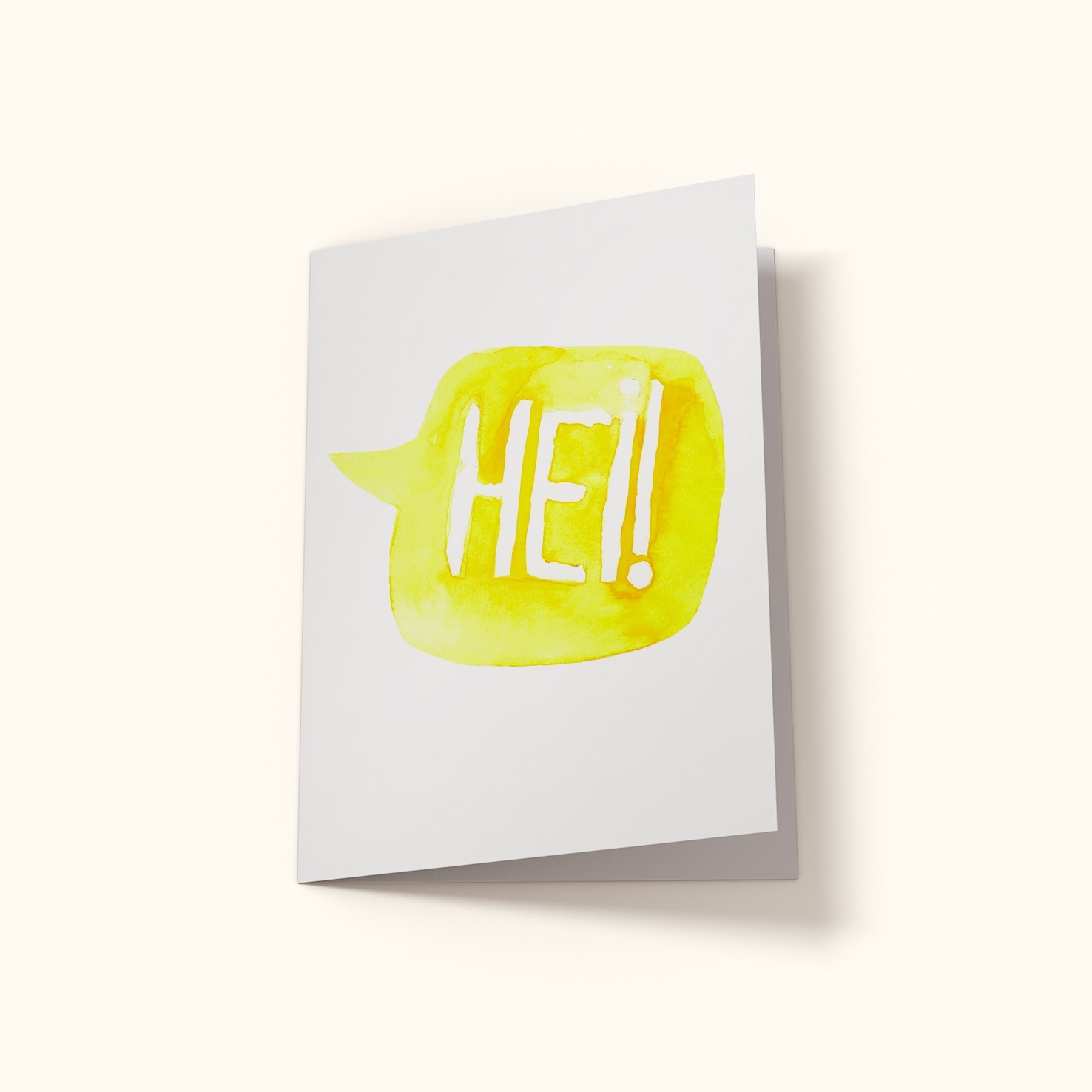 kort med gul snakkeboble med teksten Hei!