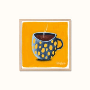 Bilde av et innrammet trykk med kaffekopp