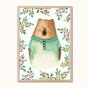 Illustrasjon av en bjørn omringet av lyng på en plakat fra Poppydesign.