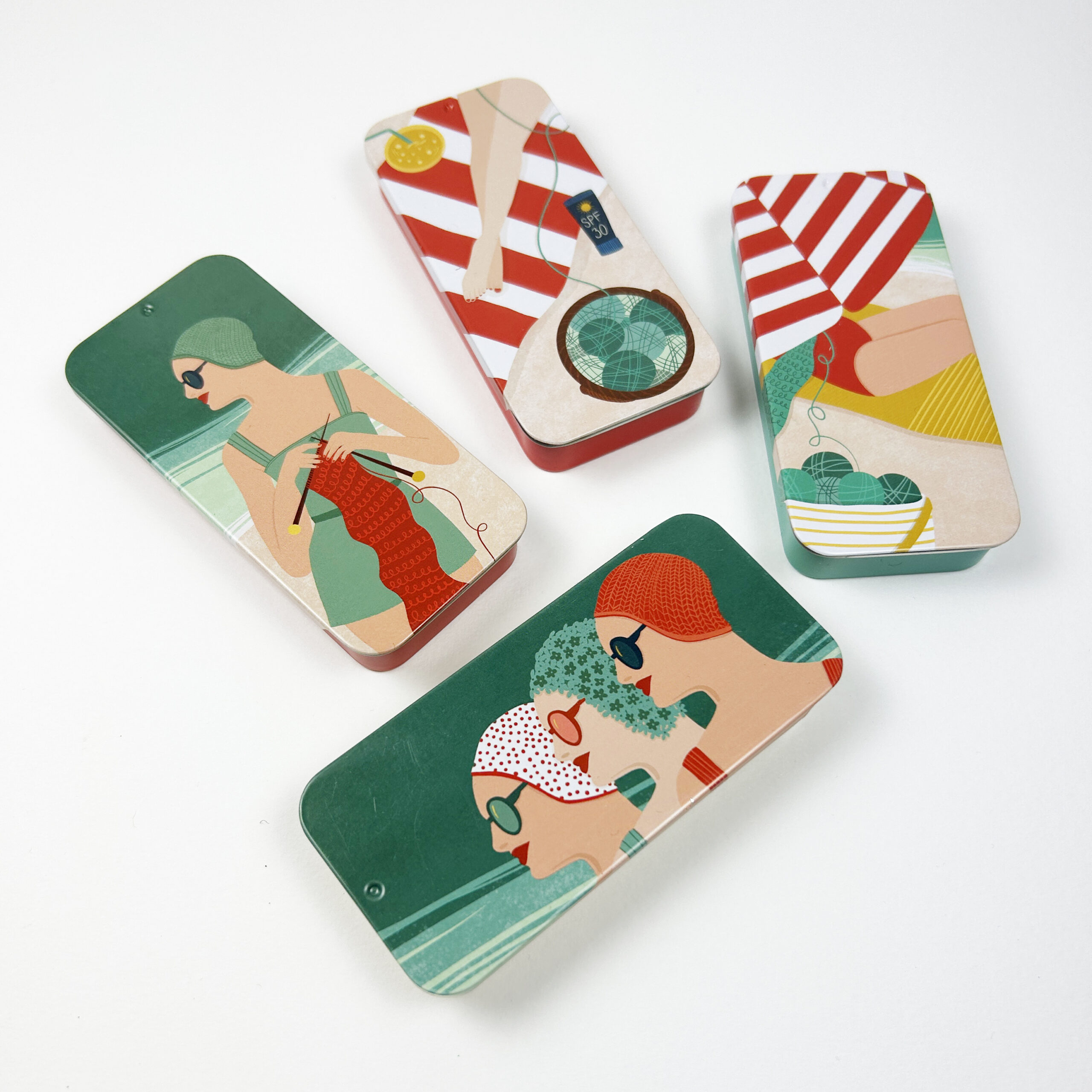 Fire metallbokser med retro motiv