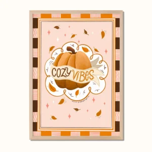 Mini kunstprint med bilde av et gresskar og teksten Cozy Vibes