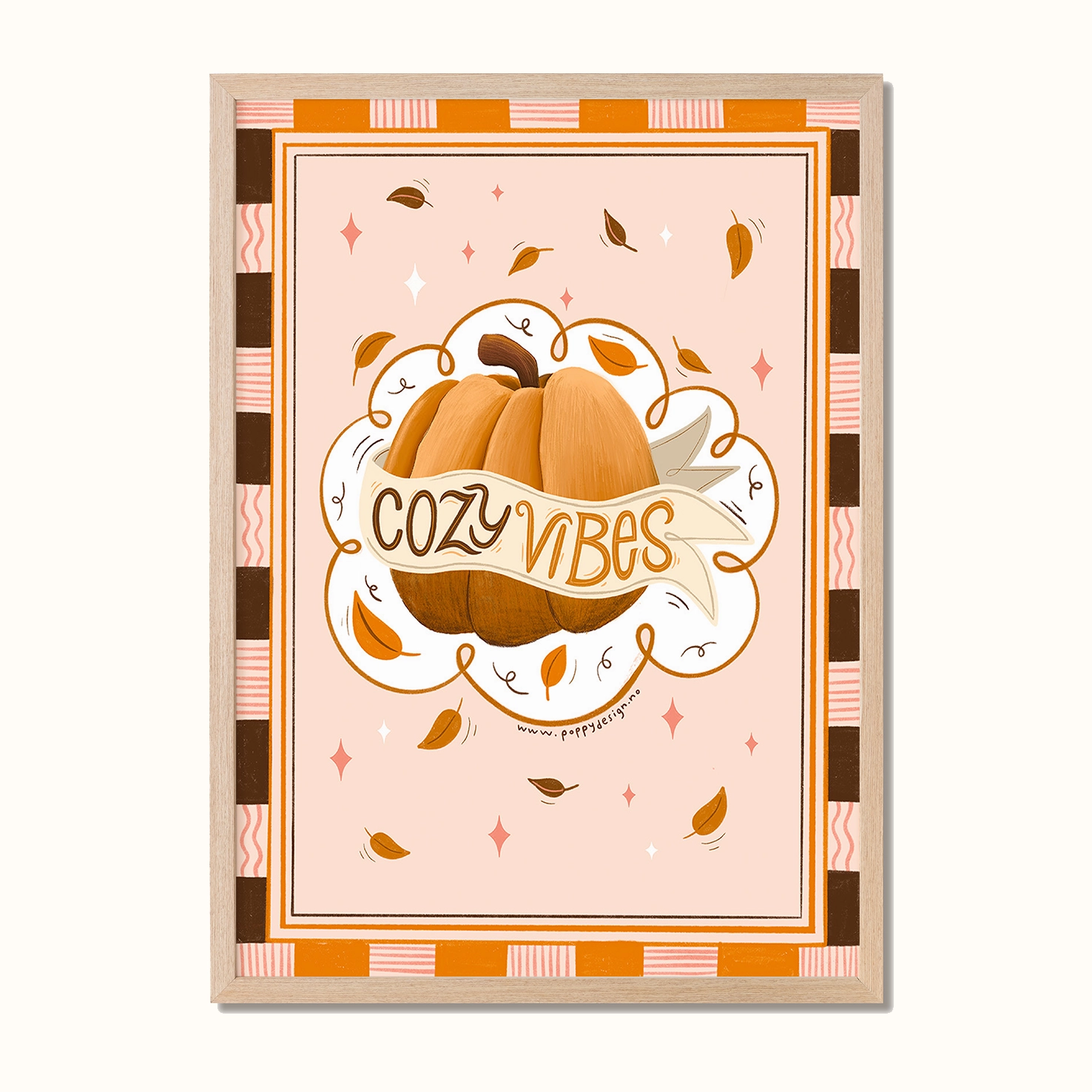 Mini kunstprint med bilde av et gresskar og teksten Cozy Vibes